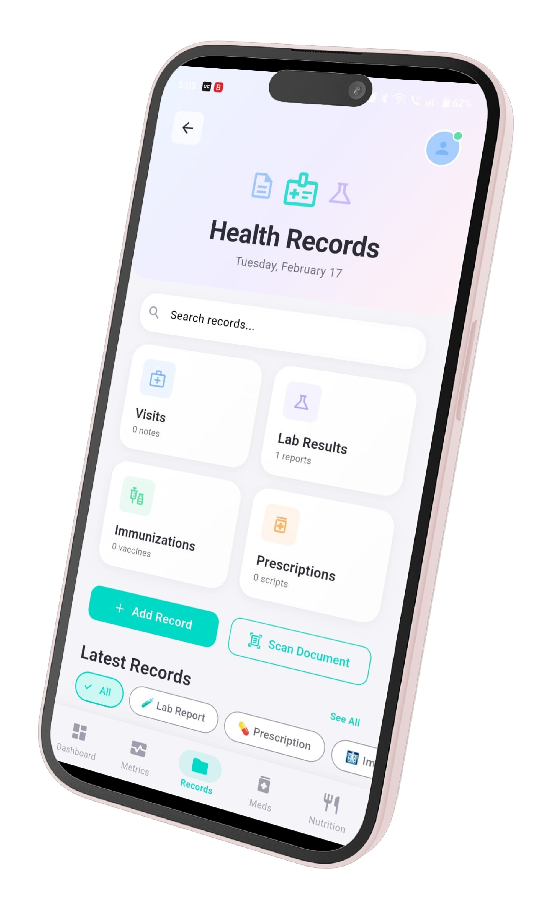 Jiva Pulse input methods showing manual entry and AI-assisted scanning on mobile